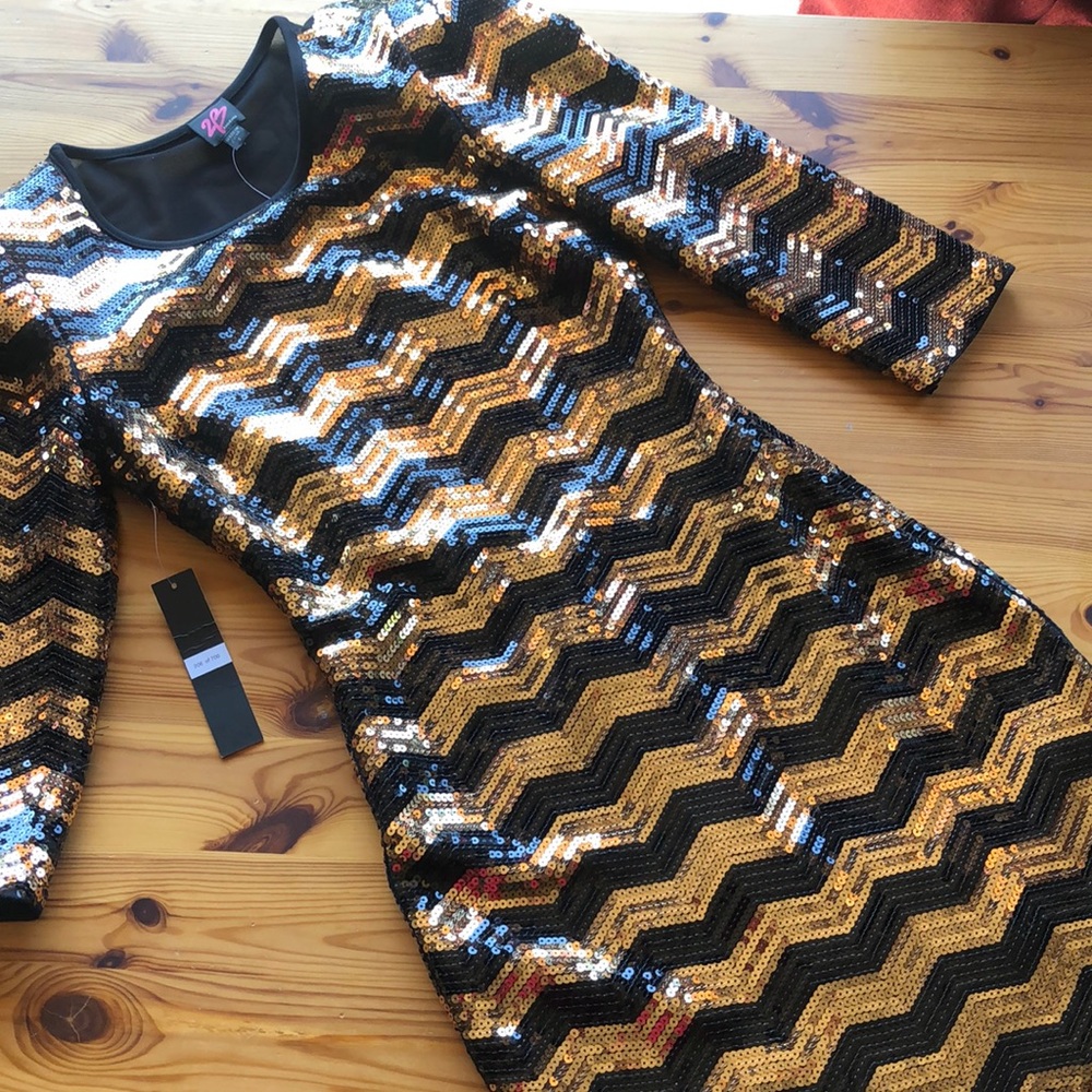 Black and gold chevron sequin mini dress